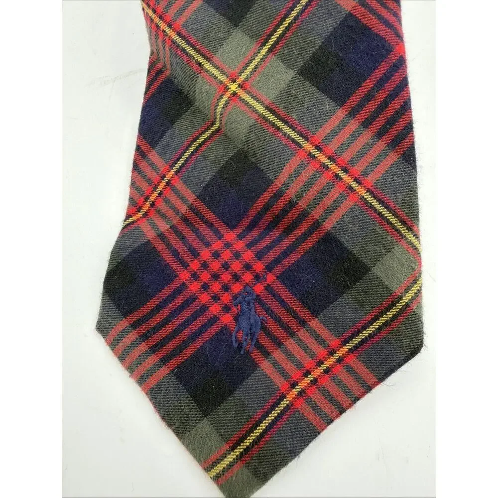 VTG Polo Ralph Lauren Red Tartan Cotton Tie w/ Logo Made in USA Preppy Old Money